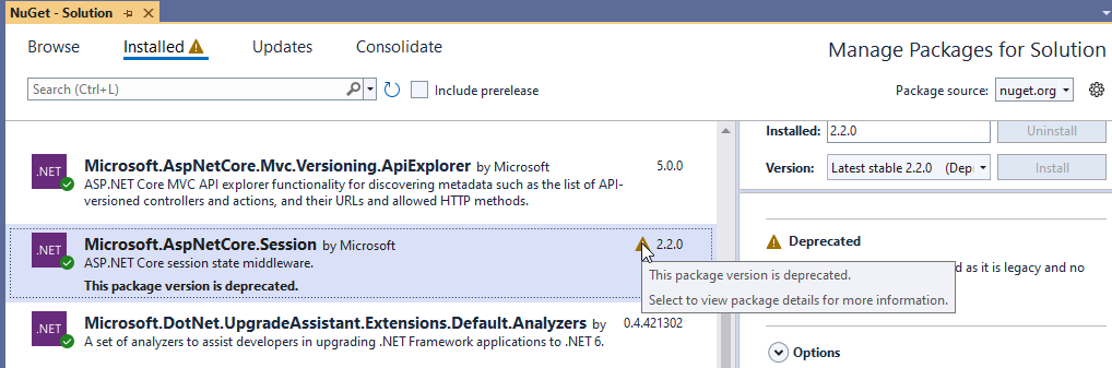 Nuget Packages deprecated